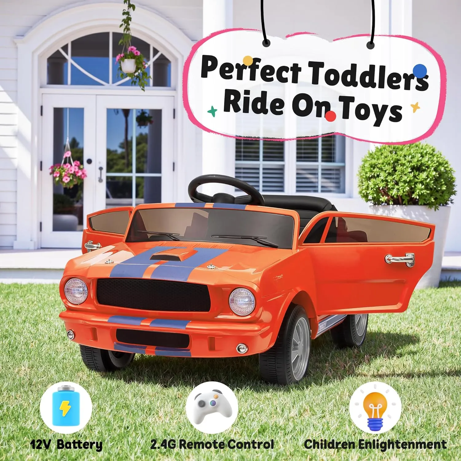 Ride On Car for Toddler, 12V Licensed Shelby Cobra Ride on Toy Cars for Kids W/Parent Remote Control, Soft Start, Bluetooth, Music, 12V Battery Powered Kids Electric Vehicle for Boys Girls