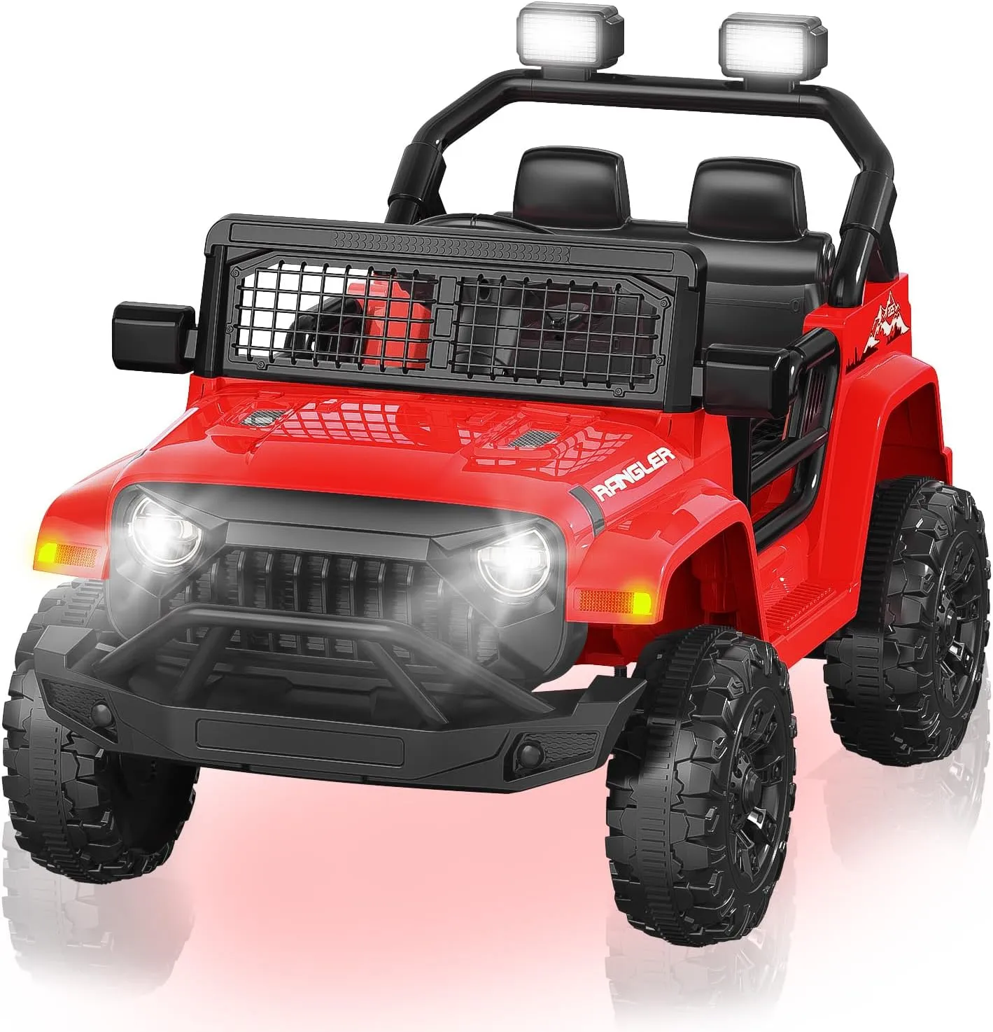 Ride on Truck Car 12V Kids Electric Vehicles w/Parent Remote Control, Battery Powered Toy SUV Truck w/Safety Belt,Forward and Reverse Functions,Battery Powered,Spring Suspension,Music and Lights-Red
