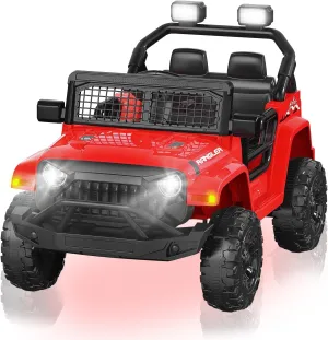 Ride on Truck Car 12V Kids Electric Vehicles w/Parent Remote Control, Battery Powered Toy SUV Truck w/Safety Belt,Forward and Reverse Functions,Battery Powered,Spring Suspension,Music and Lights-Red