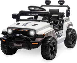 Ride On Truck Car, 12V Ride On Toy w/Parent Remote Control, Steering Wheel Music, 4-Wheel Spring Suspension, Led Lights, 2 Speeds, Kids Electric Vehicles for Age 3-5, White