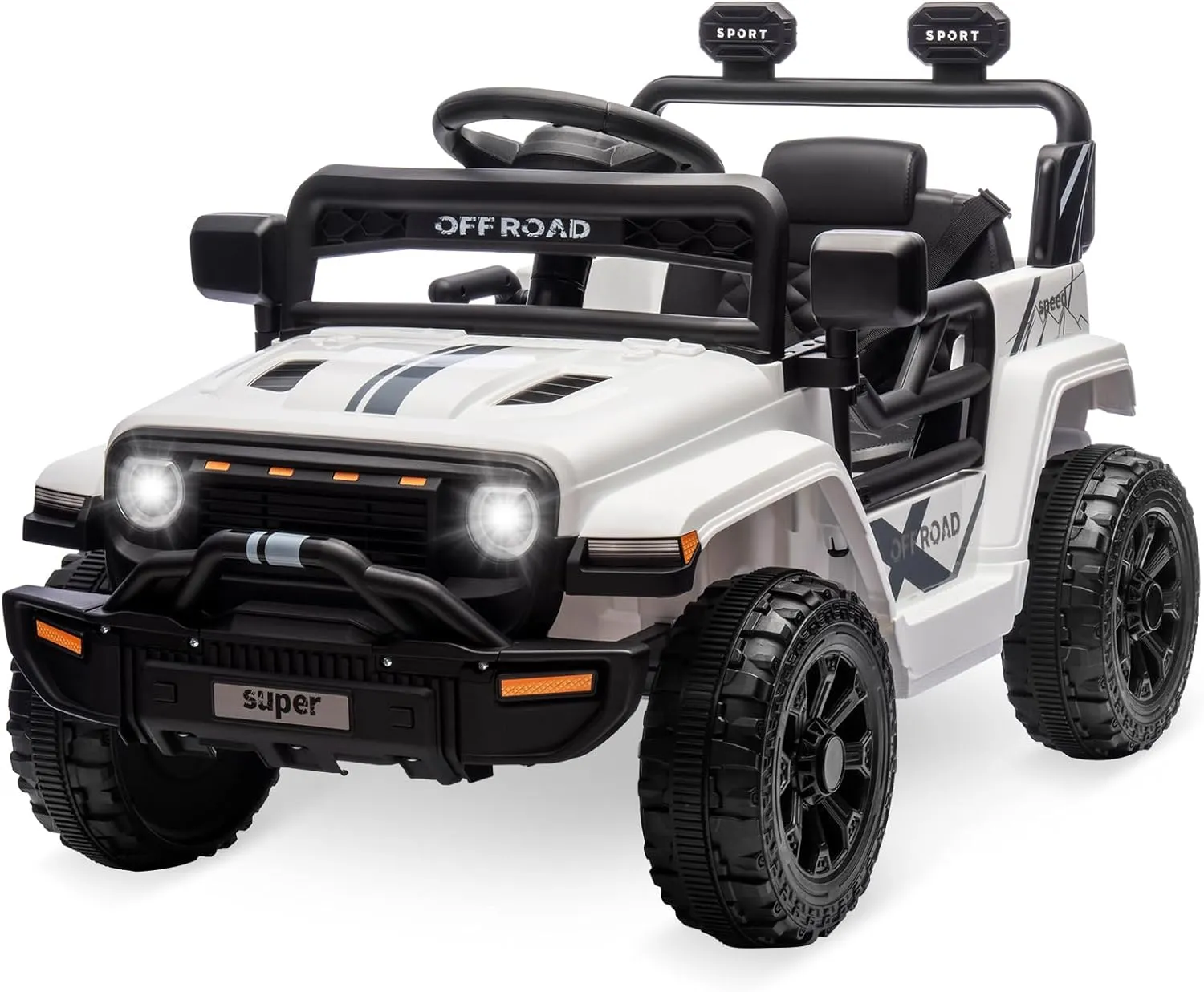 Ride On Truck Car, 12V Ride On Toy w/Parent Remote Control, Steering Wheel Music, 4-Wheel Spring Suspension, Led Lights, 2 Speeds, Kids Electric Vehicles for Age 3-5, White