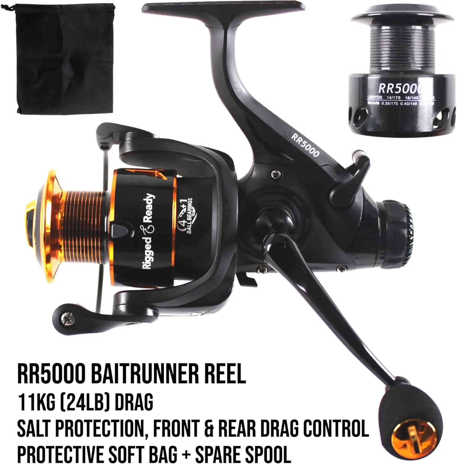 Rigged and Ready RR Spin Fishing reels 1000, 3000, 6000. Freshwater Saltwater Smooth Strong Durable Salt Protected. 4 1 Bearing. Spare Spool   Bag. Carp bass coarse Spin sea LRF Angling