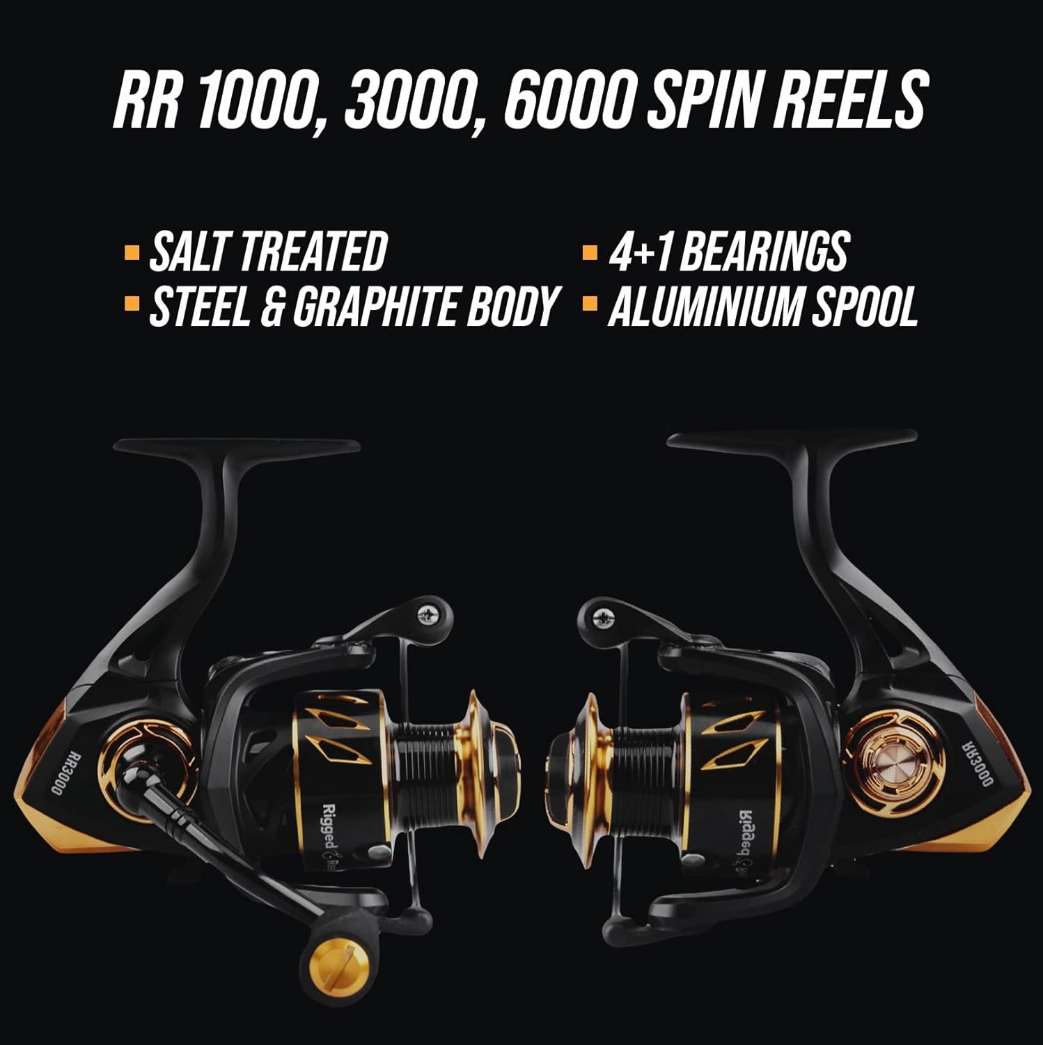 Rigged and Ready RR Spin Fishing reels 1000, 3000, 6000. Freshwater Saltwater Smooth Strong Durable Salt Protected. 4 1 Bearing. Spare Spool   Bag. Carp bass coarse Spin sea LRF Angling