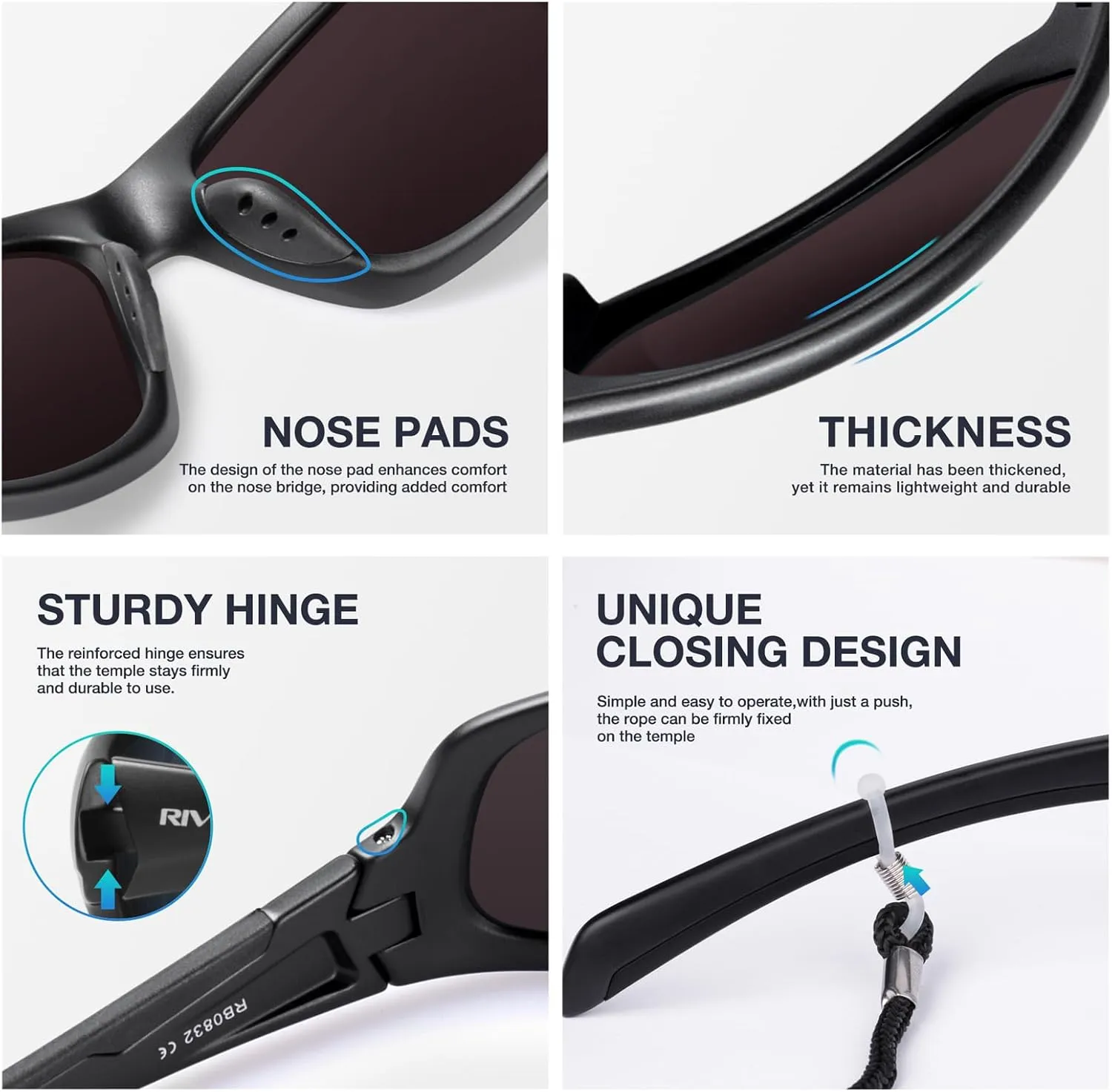 RIVBOS Polarized Sunglasses UV400 Protection for Men's and Women's Fishing, Cycling, and Outdoor Activities RB832