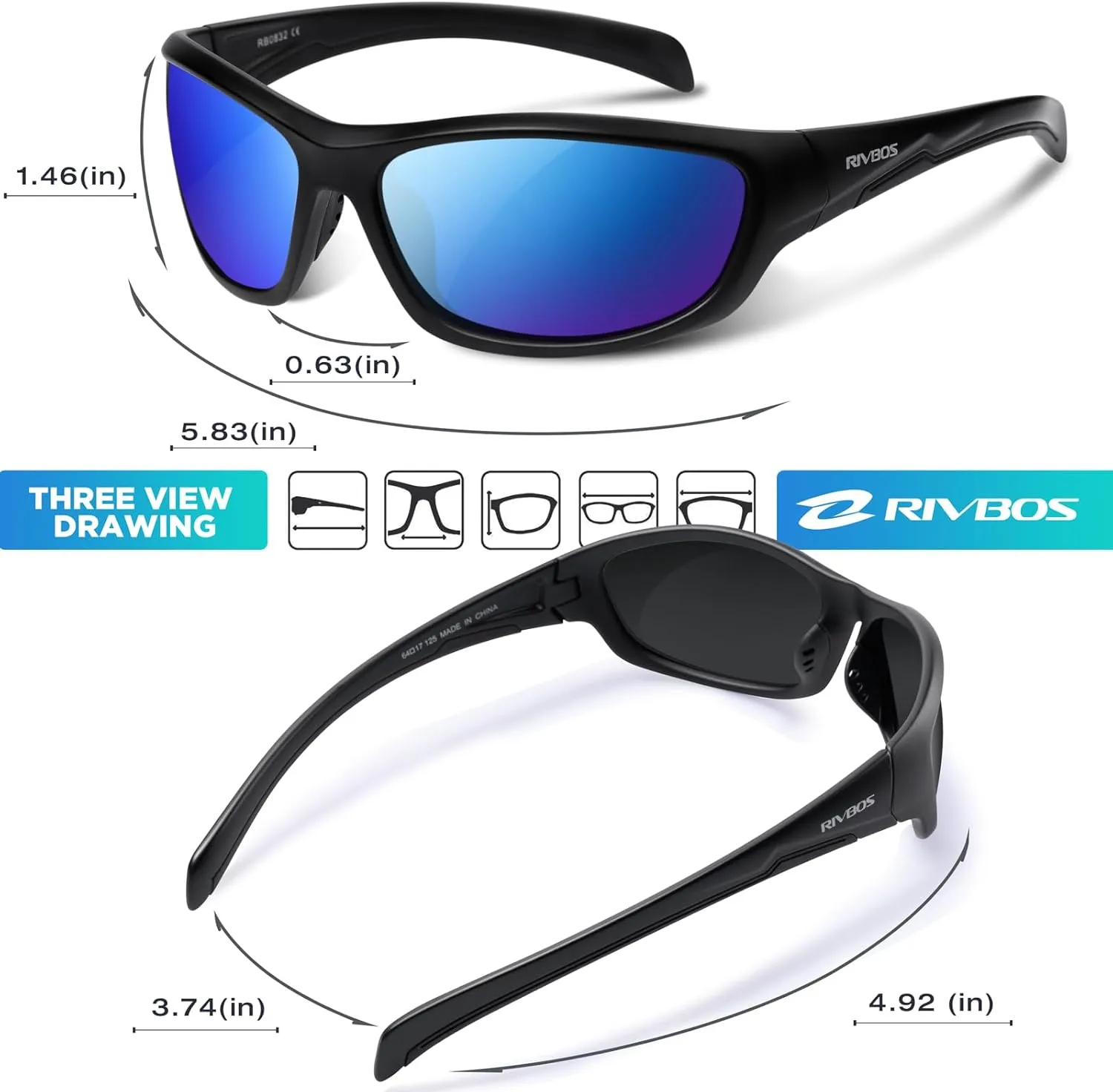 RIVBOS Polarized Sunglasses UV400 Protection for Men's and Women's Fishing, Cycling, and Outdoor Activities RB832