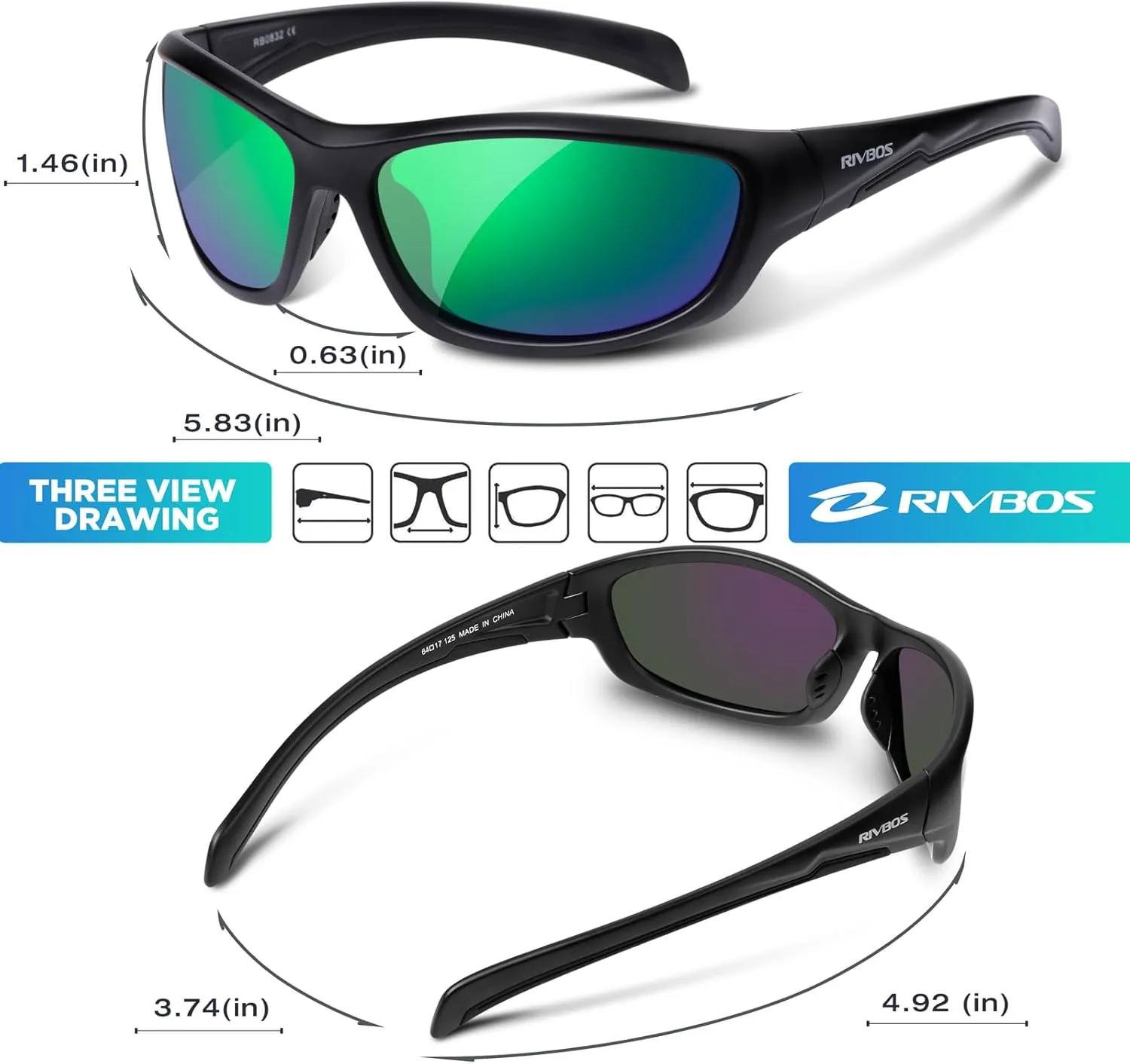 RIVBOS Polarized Sunglasses UV400 Protection for Men's and Women's Fishing, Cycling, and Outdoor Activities RB832