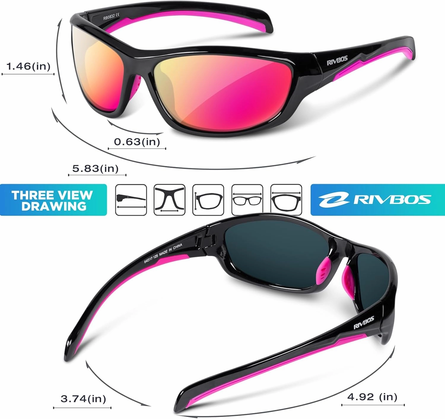 RIVBOS Polarized Sunglasses UV400 Protection for Men's and Women's Fishing, Cycling, and Outdoor Activities RB832