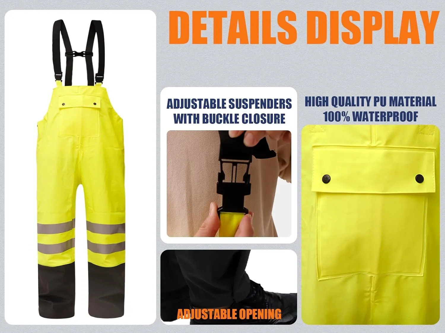 Rizzon Waterproof Rain Suits for Men & Women, Hi-Vis Rain Jacket & Bib Overalls, Heavy Duty Rain Gear Outdoor Activities.