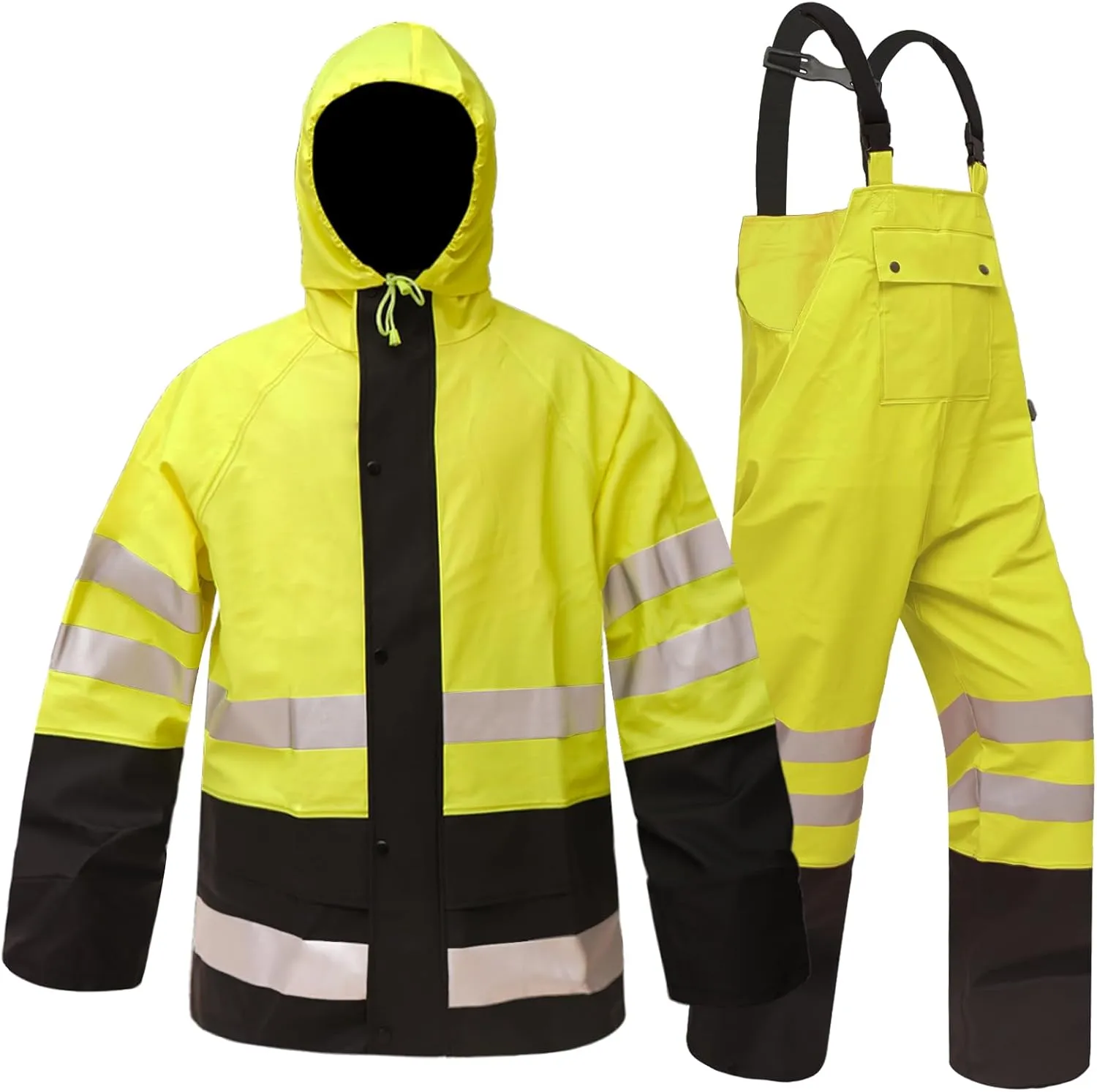 Rizzon Waterproof Rain Suits for Men & Women, Hi-Vis Rain Jacket & Bib Overalls, Heavy Duty Rain Gear Outdoor Activities.