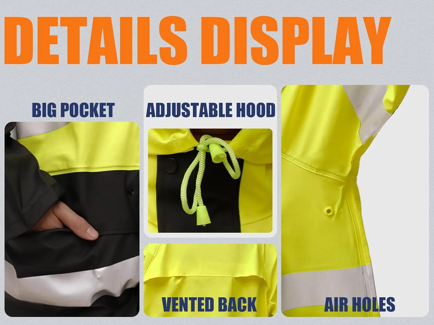 Rizzon Waterproof Rain Suits for Men & Women, Hi-Vis Rain Jacket & Bib Overalls, Heavy Duty Rain Gear Outdoor Activities.