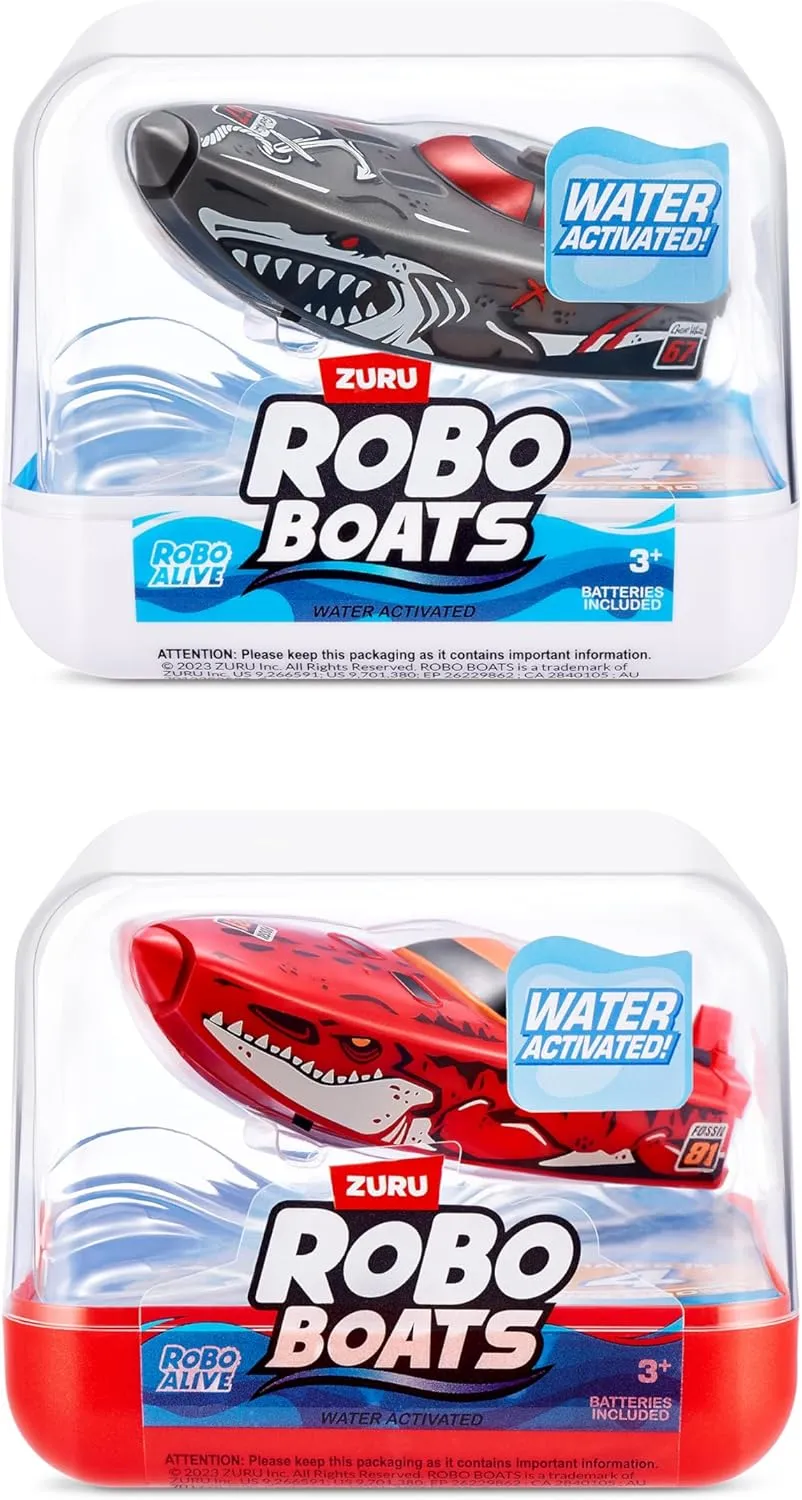 Robo Alive Robo Boats, White Shark & Dino Shark, 2 Pack, by ZURU, Water Activated Boat Toy, (Amazon Exclusive)