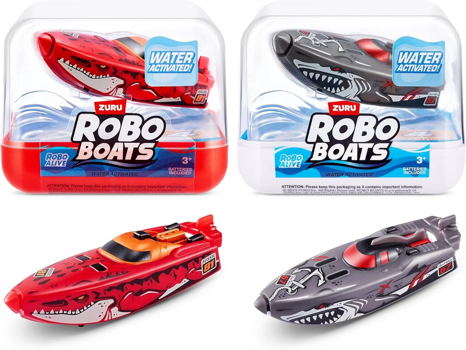 Robo Alive Robo Boats, White Shark & Dino Shark, 2 Pack, by ZURU, Water Activated Boat Toy, (Amazon Exclusive)