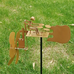 Rockband Windmill, Wind Drummer, Metal Rock Band Wind Mill, Wind Drummer Garden Whirligig, Wind Mill for Yard and Garden