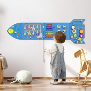 Rocket Activity Wall Busy Board Panels - Sensory Wall Panel for Kids, Montessori Toddler Wall Activity Board, Wall Toys for Toddlers 3, Activity Cube, Wall Activity Board, Blue(4PCS)