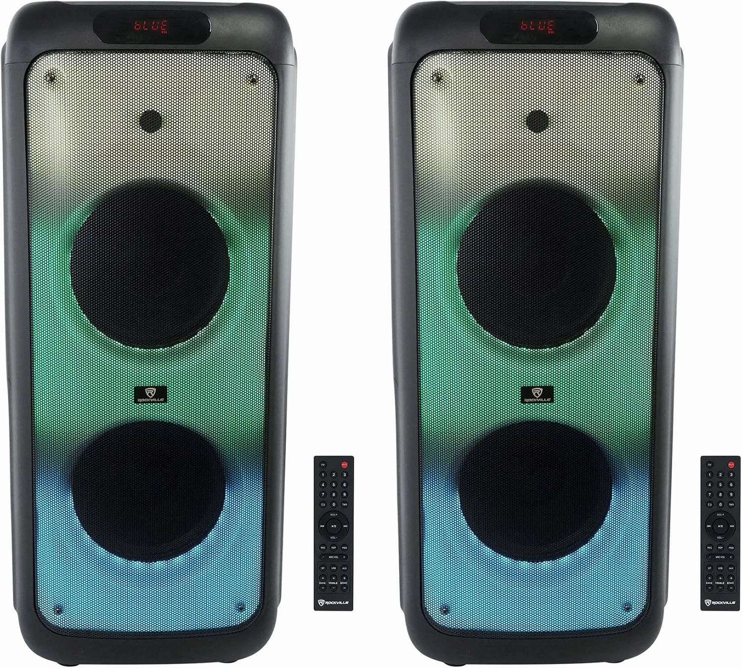 Rockville (2) BASS Party 10 Rechargeable LED Bluetooth Speakers w/Wireless Link