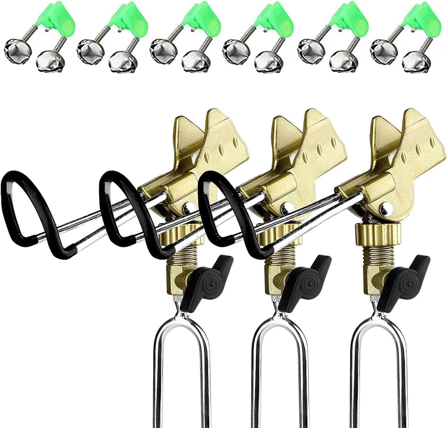 Rod Holder Fishing Pole Holder with Fishing Rod Alarm Bells,Universal Adjustable Gold Fishing Rod Holder Hand and Sea Dual-Purpose Ground Plug Holder for Bank Fishing