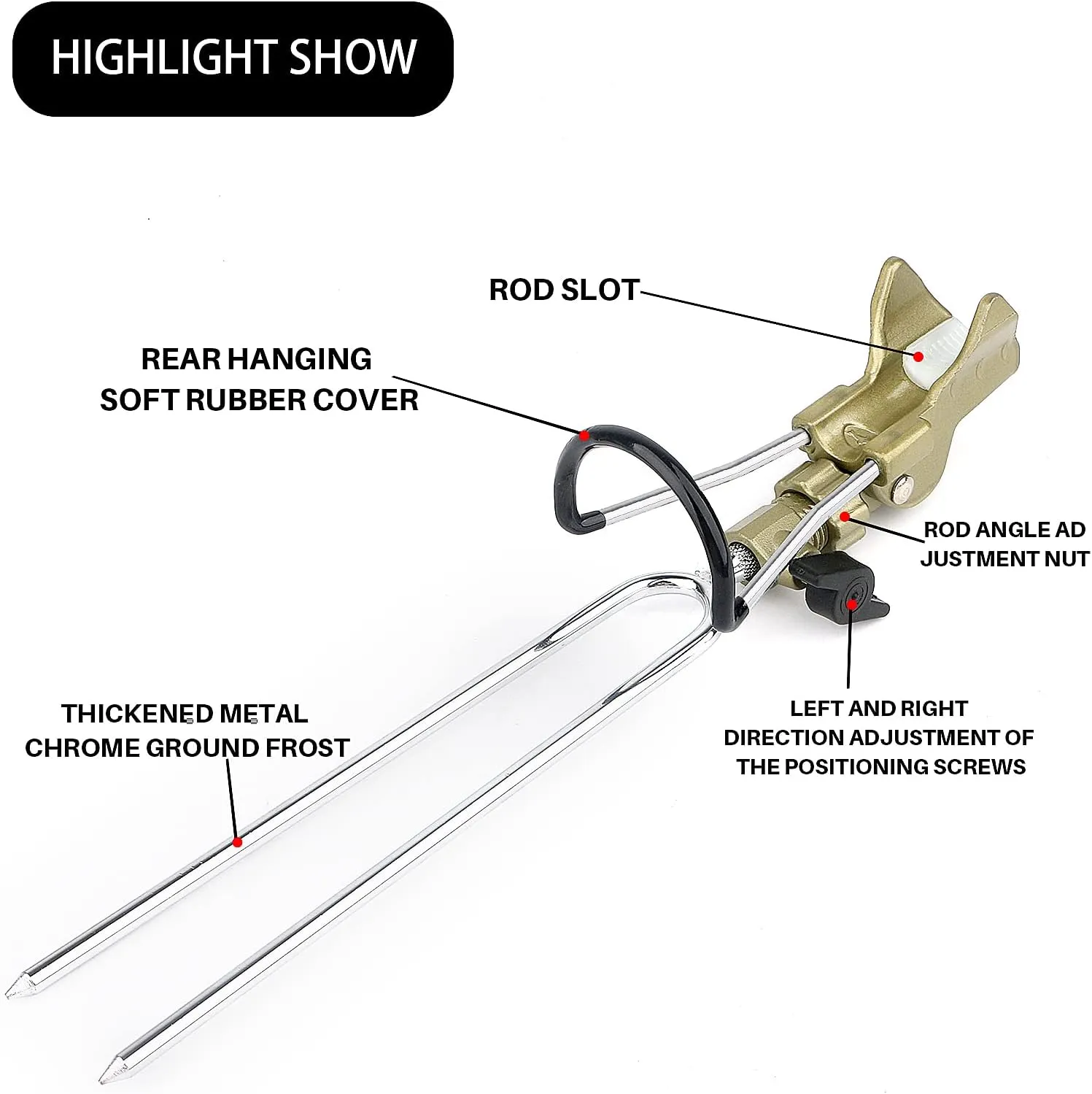 Rod Holder Fishing Pole Holder with Fishing Rod Alarm Bells,Universal Adjustable Gold Fishing Rod Holder Hand and Sea Dual-Purpose Ground Plug Holder for Bank Fishing