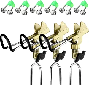 Rod Holder Fishing Pole Holder with Fishing Rod Alarm Bells,Universal Adjustable Gold Fishing Rod Holder Hand and Sea Dual-Purpose Ground Plug Holder for Bank Fishing