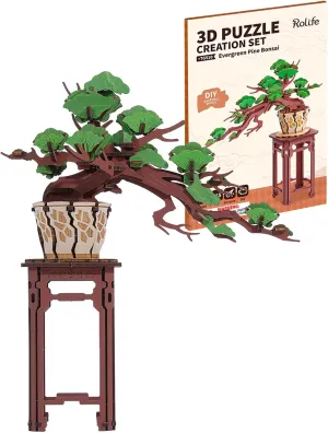 Rolife 3D Wooden Puzzles DIY Bonsai Pine Tree Model, 115pcs Zen Garden Kit Art Craft for Adults & Teens Artificial Plants for Home Office Decor Project Unique Gifts for Men Women