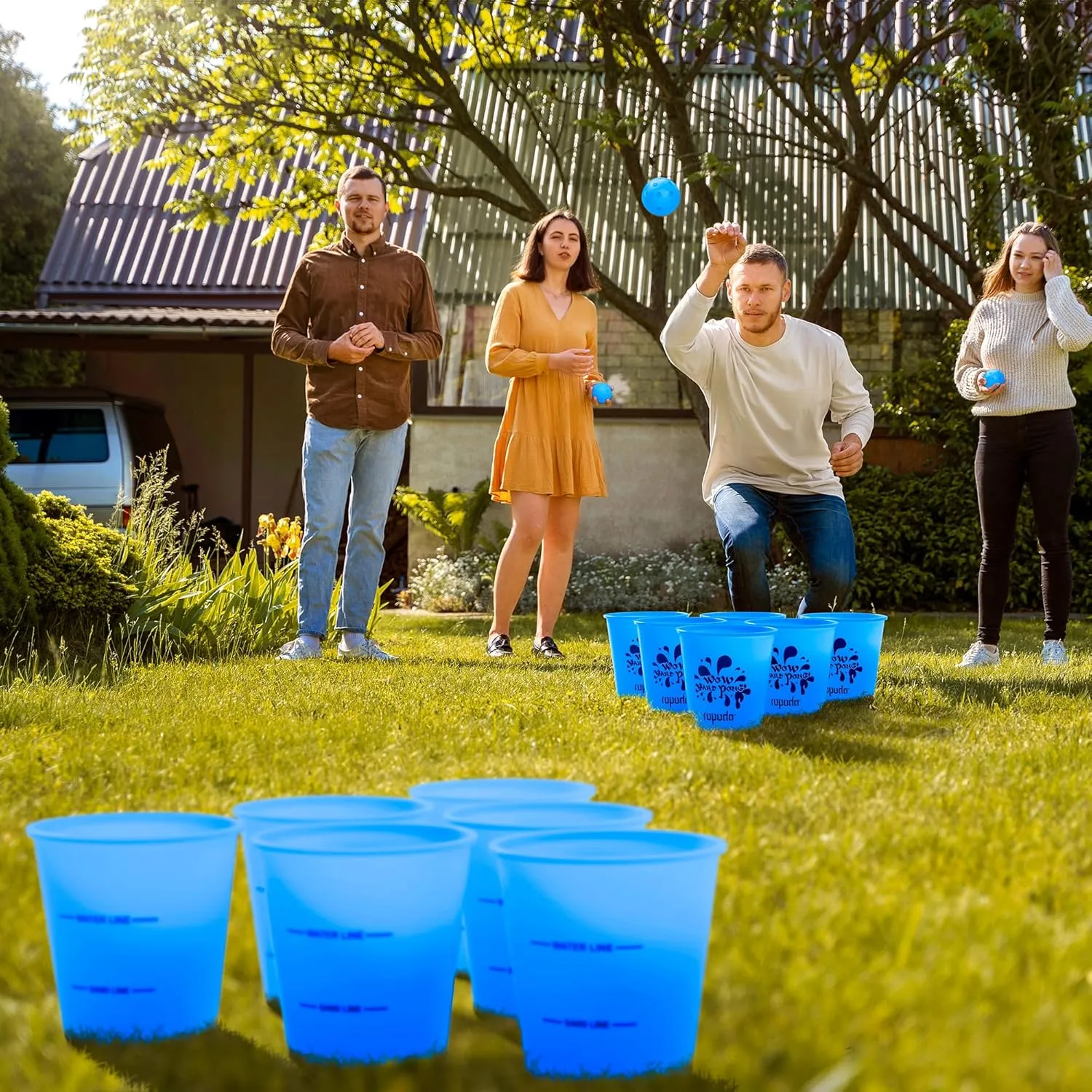ropoda Giant Yard Pong,Yard Games with Durable Buckets and Balls, Outdoor Game with Carry Bag for The Beach,Lawn, Great Gift Choice for Families（Blue）