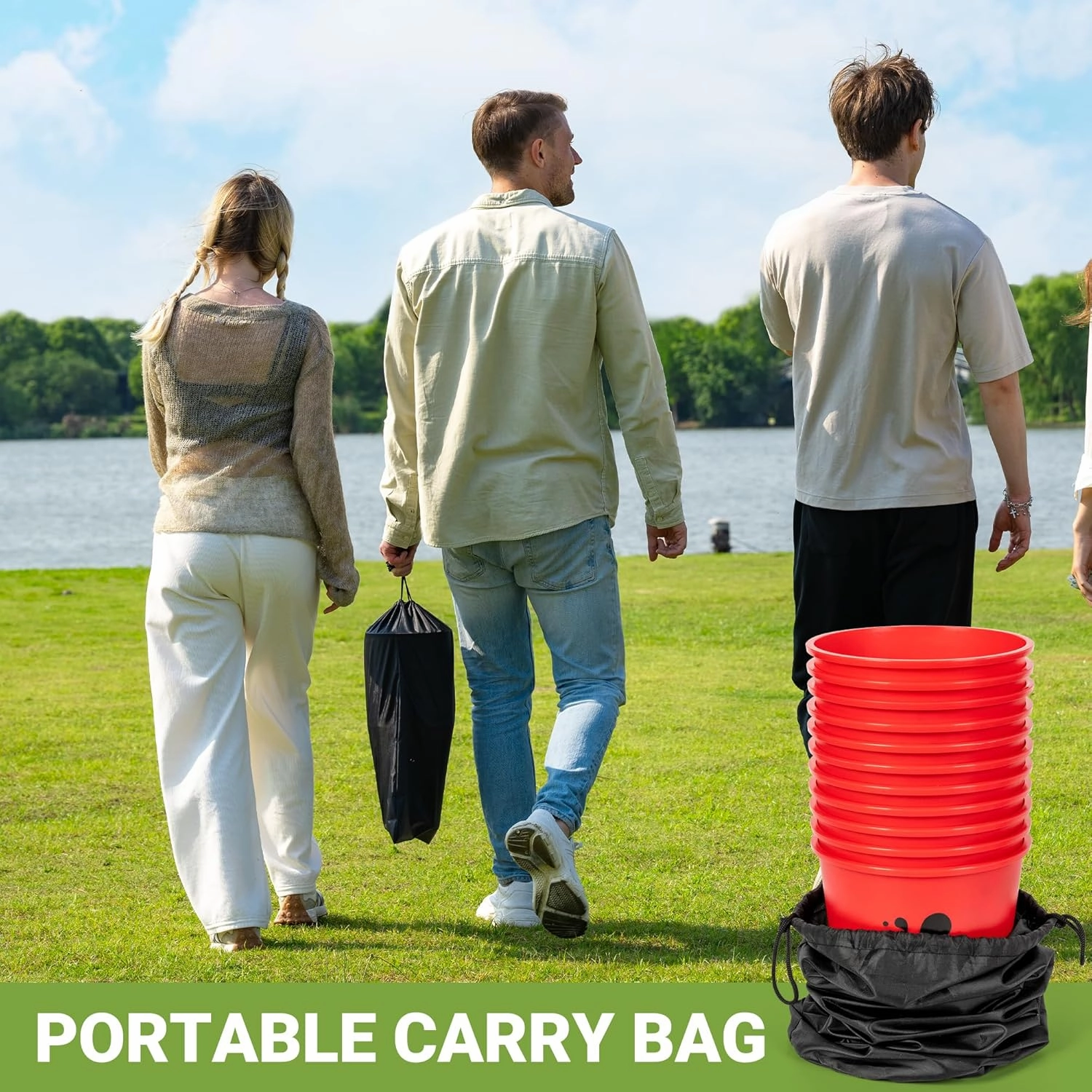 ropoda Giant Yard Pong,Yard Games with Durable Buckets and Balls - Choose Red Large, XL, or Green - Glow in The Dark, Outdoor Game with Carry Bag for The Beach,Lawn, Great Gift Choice for Families