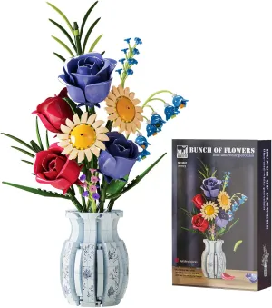 Roses Flower Bouquet Building Set,787 Pcs Artificial Flower Kit with Vase,Plant Bonsai Tree Building Blocks,Valentine's Birthday Botanical Collection Gift for Women Girls Adults Friends Age 6 