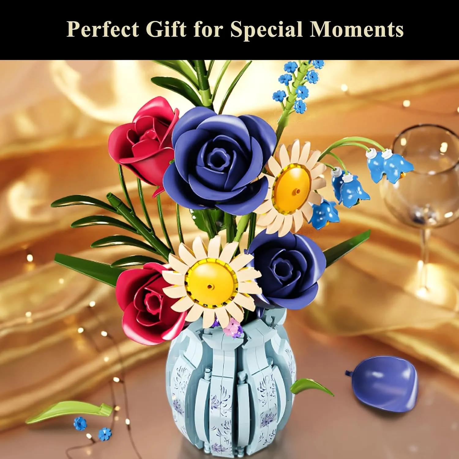 Roses Flower Bouquet Building Set,787 Pcs Artificial Flower Kit with Vase,Plant Bonsai Tree Building Blocks,Valentine's Birthday Botanical Collection Gift for Women Girls Adults Friends Age 6 