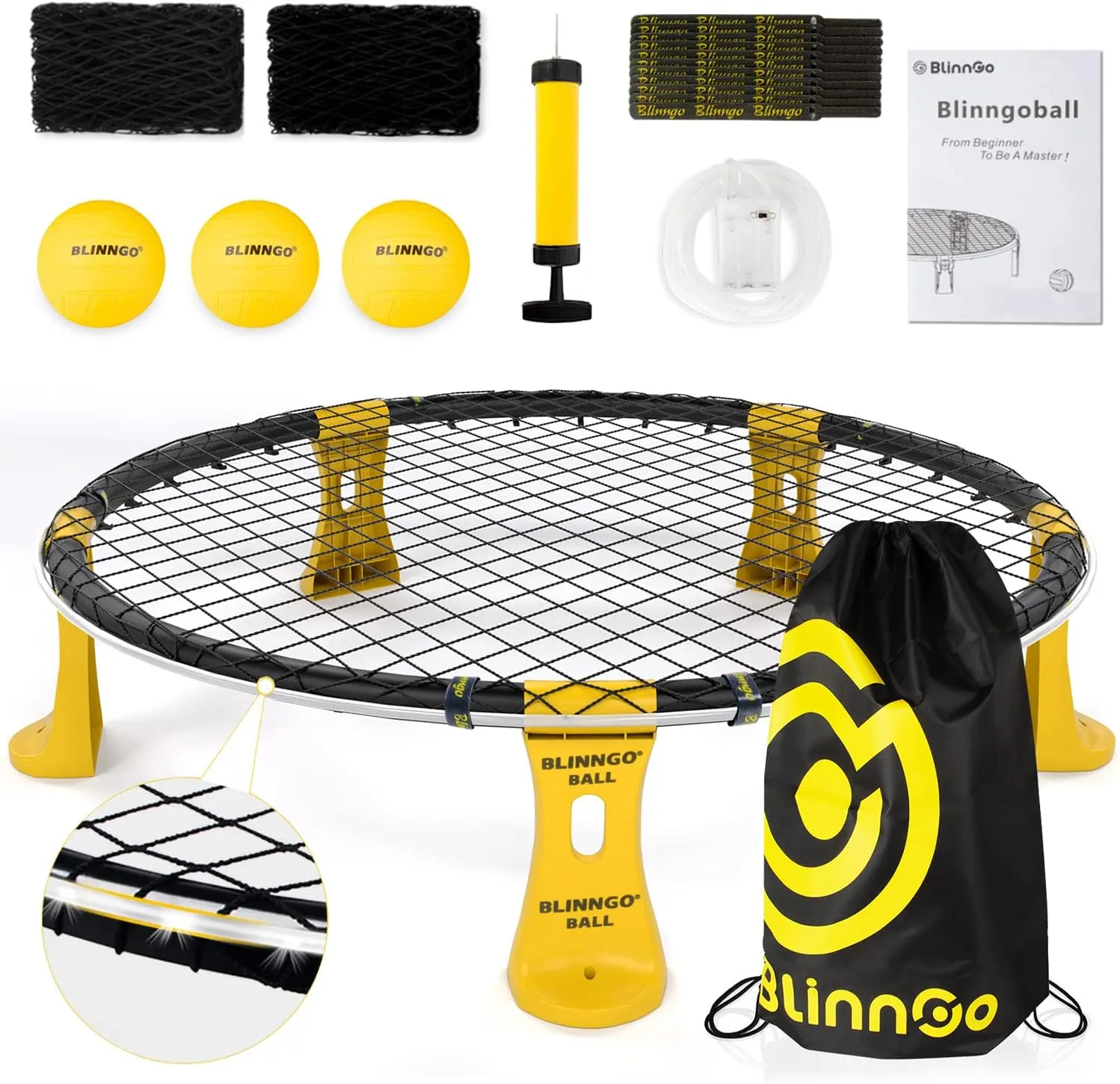 Roundnet Game Set with 3 Balls and Strip Light (ONLY for Pro Kit) - Roundnet Game for Outdoor Indoor Lawn Beach Backyard and Park