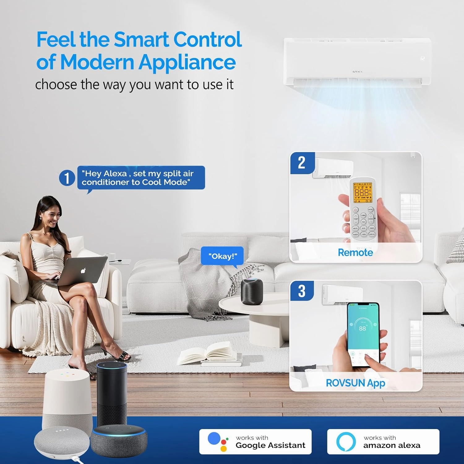 ROVSUN 28000 BTU Tri Zone WIFI Mini Split AC/Heating System, 20 SEER2 3 Zone 9000   12000   12000 BTU Ductless Split Air Conditioner with Pre-Charged Condenser, Heat Pump & 25Ft Line Set, 208-230V