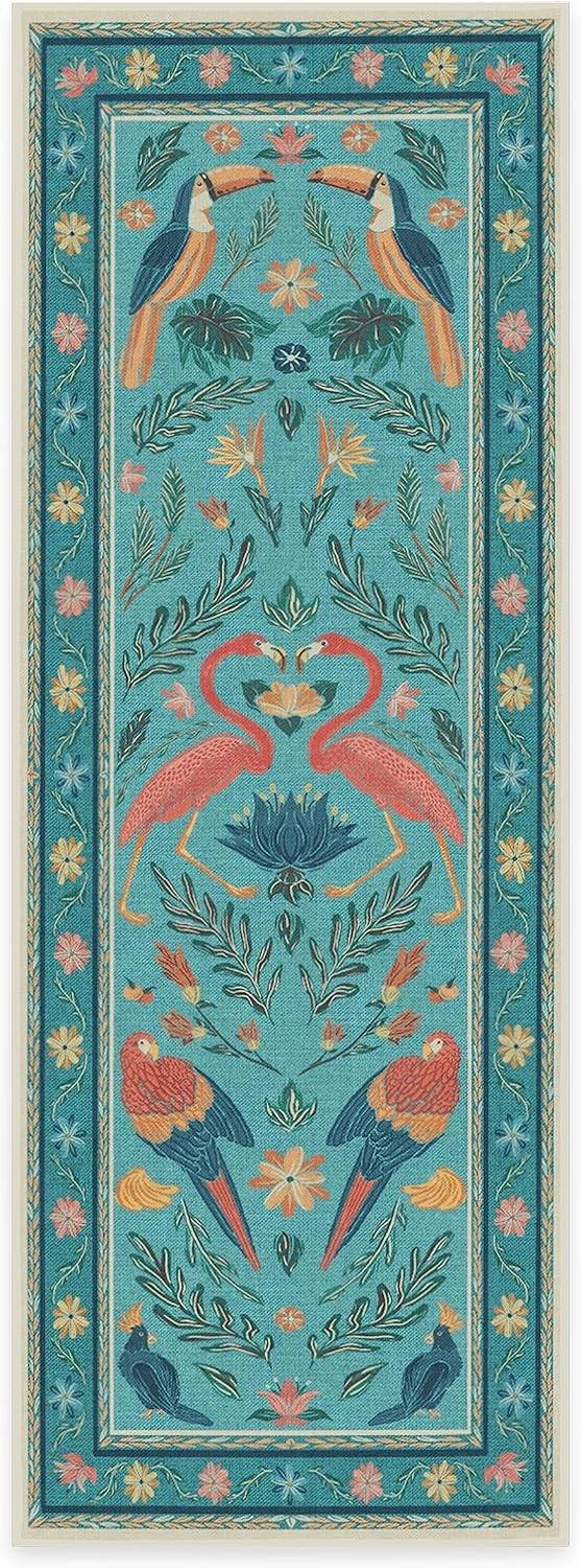 Ruggable Washable 2x7 Runner Rug, Birds Of A Feather Aqua, Premium Modern Rugs for Hallway, Kitchen, Entryway, Living Room, Bedroom, Office with Gripper Non Slip Pad, Iris Apfel
