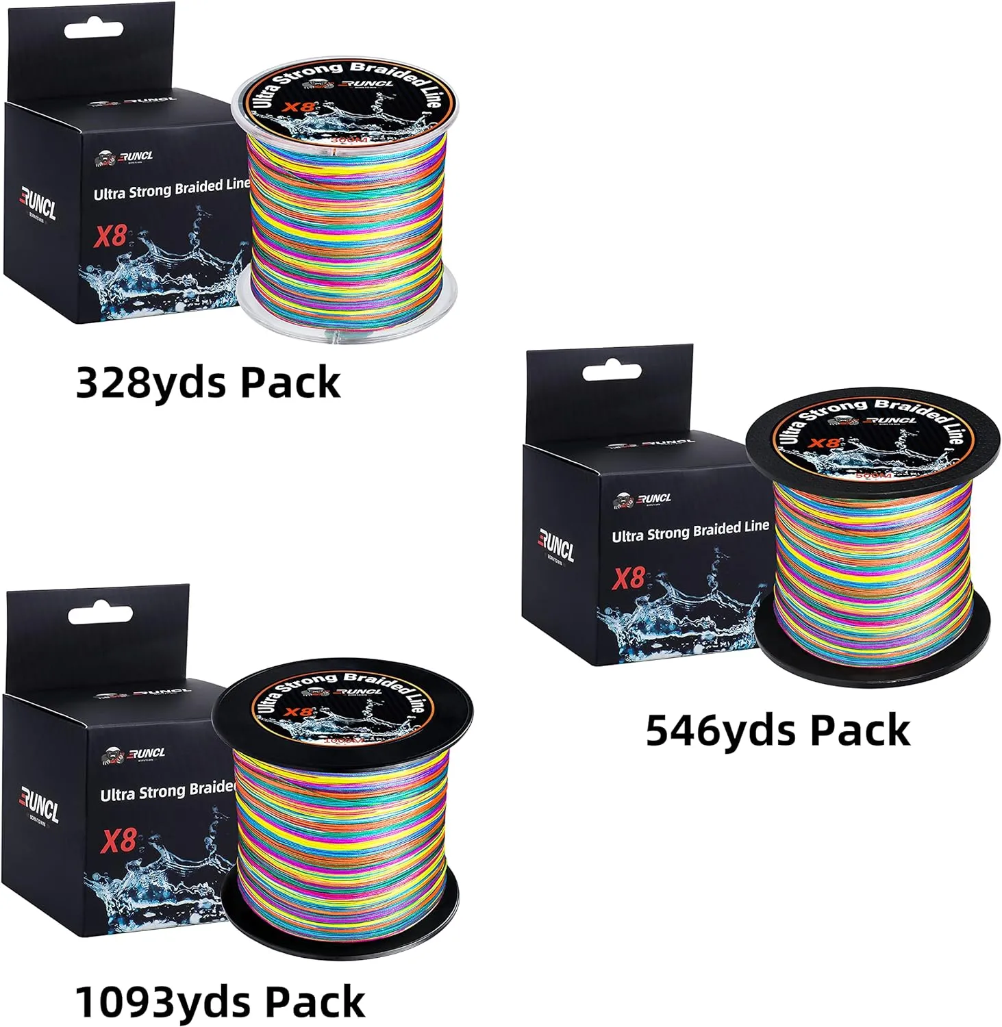RUNCL 8 Strands Braided Fishing Line - High Visibility Colored Braid Line, Super Strong, Abrasion Resistant, No Stretch, 328yds/546yds/1093yds, 12lb to 100lb for Saltwater or Freshwater Fishing