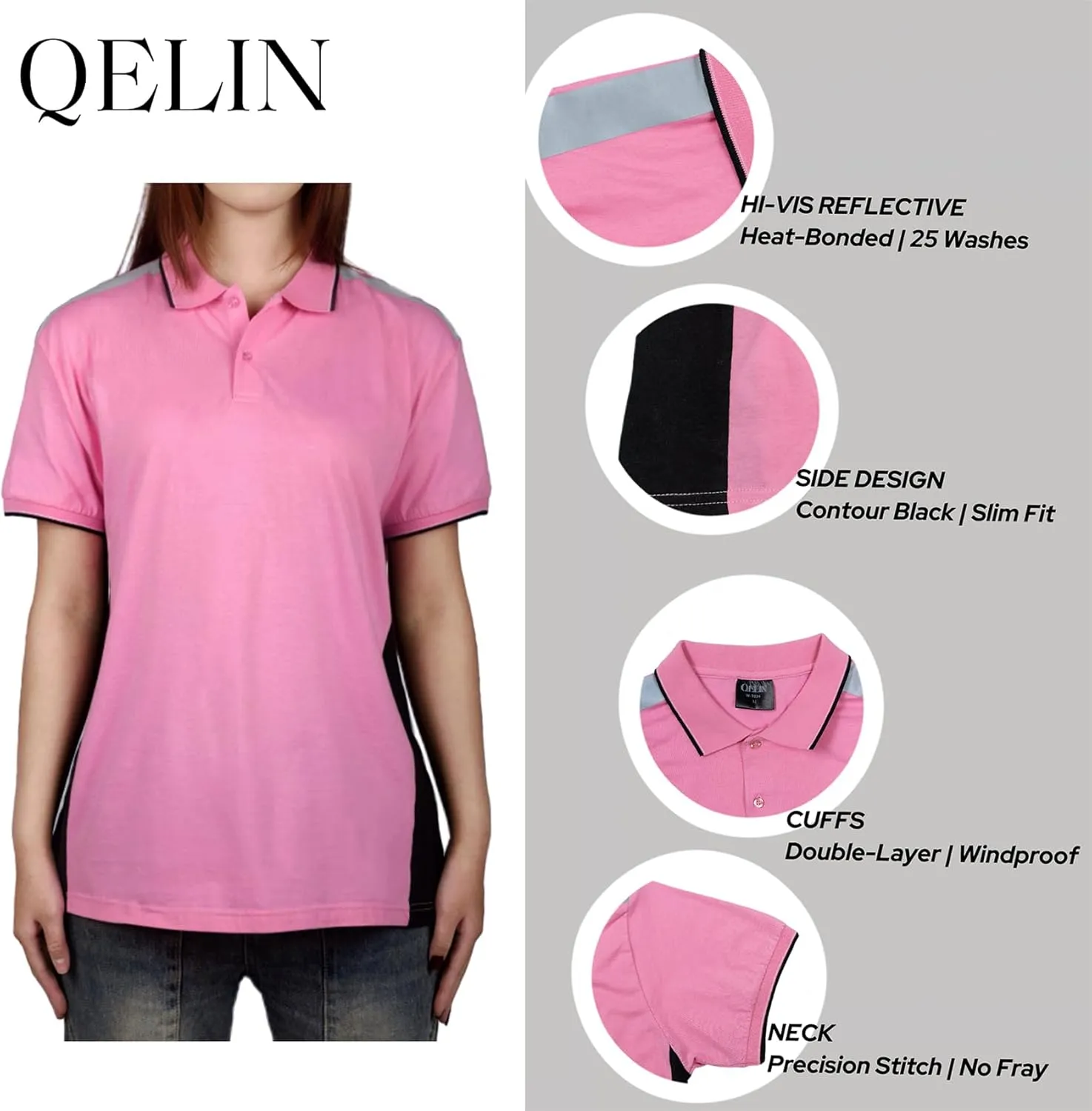 Safety Shirt High Visibility Short Sleeve Reflective Polo Shirts Pink Construction Work T Shirts for Women