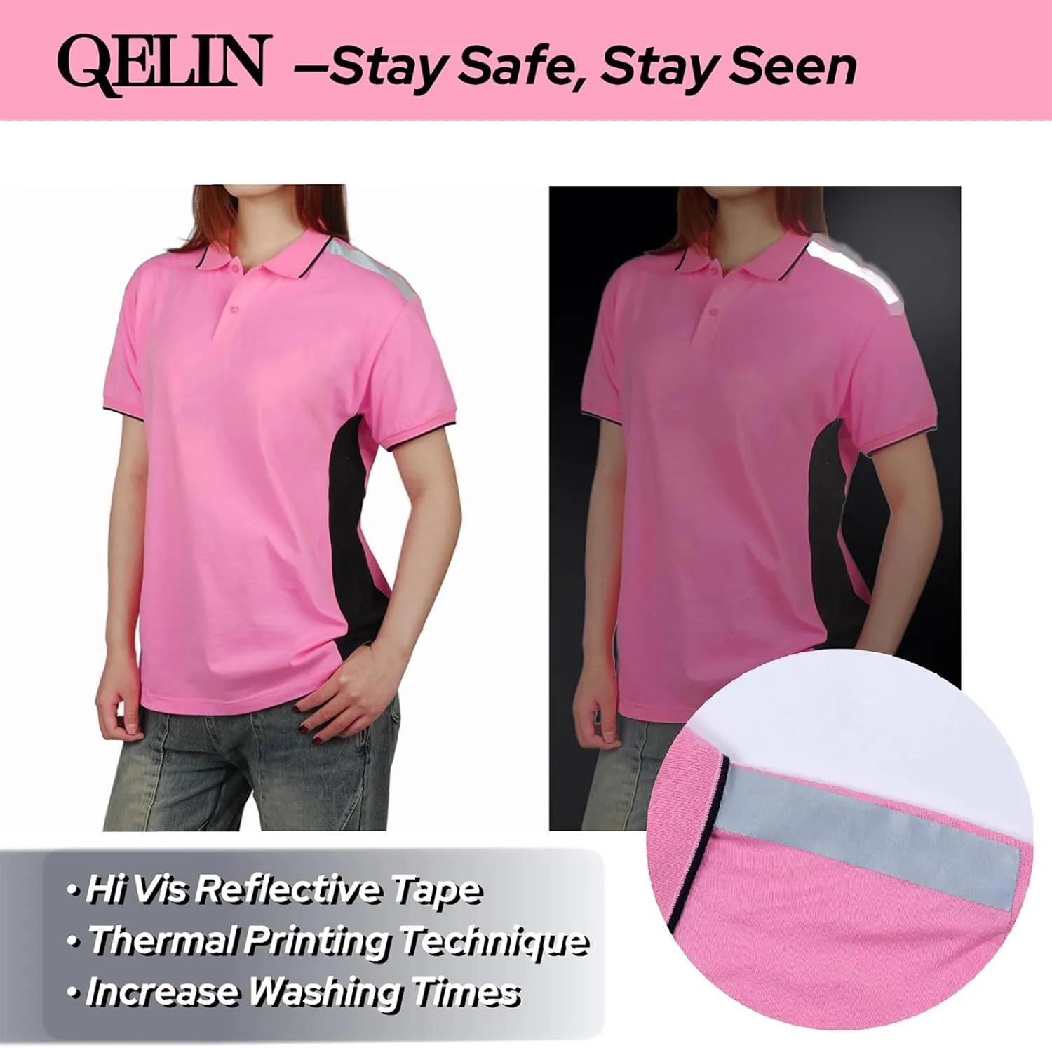 Safety Shirt High Visibility Short Sleeve Reflective Polo Shirts Pink Construction Work T Shirts for Women