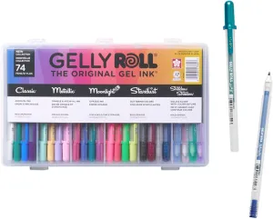 SAKURA Gelly Roll Gel Pens - Gift Set - Ink Pen Set for Journaling, Art, or Drawing - Assorted Point Sizes with Pen Storage Case - Assorted Colored Ink with Special Effects - 74 Pack
