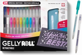 SAKURA Gelly Roll Retractable Gel Pens Colored - Assorted Gel Color Pens with Different Effects - 08 Medium Point Ink Pen for Journaling, Art, or Drawing - 1 Pen Case - Assorted Colored Ink - 24 Pens