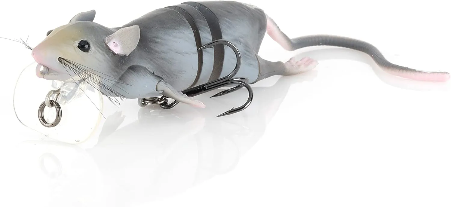 Savage Gear 3D Rad Rat Fishing Bait, 1/2 oz, Grey, Realistic Contours, Colors & Movement, Durable Construction, Versatile Rigging Options, Dual Treble Hook Configuration