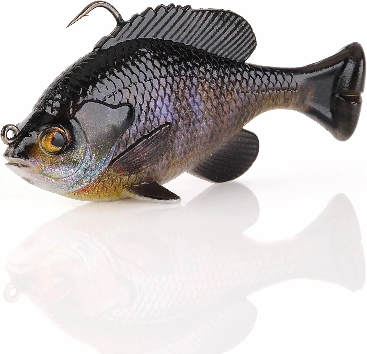 Savage Gear Pulse Tail Bluegill RTF Fishing Bait, 1 oz, Black Gill, Realistic Contours, Colors and Movement, Durable Construction, Heavy-Duty Fishing Hook, Built-in Rattle