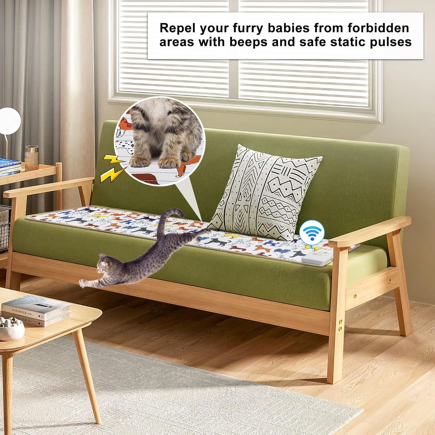 Scat Shock Mat for Dogs and Cats, Safe Shock Training Pads Indoor, Electric Repellent Mat Keeps Pets Off Couch, Sofa, Counter Top, 3 Training Modes, 32" x 15" USB-C Charge