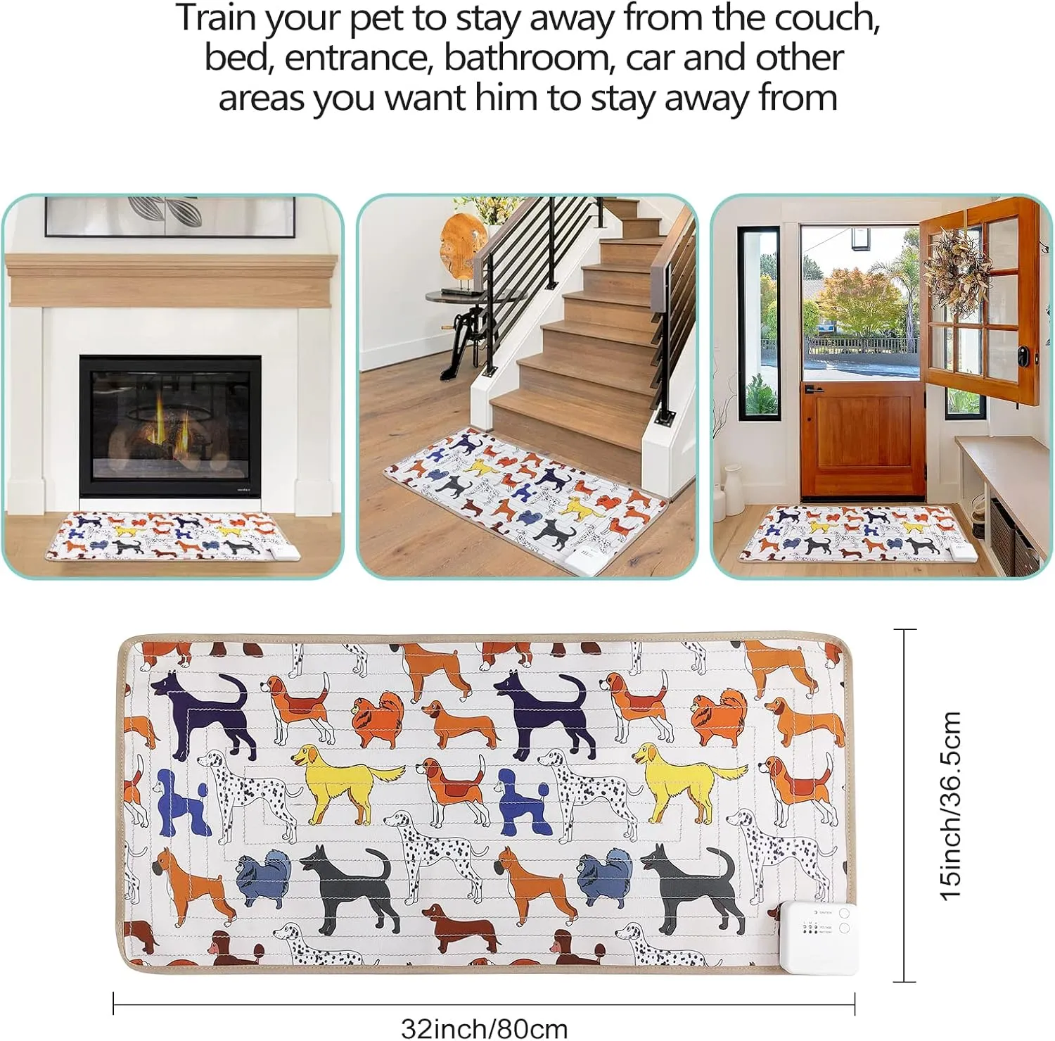 Scat Shock Mat for Dogs and Cats, Safe Shock Training Pads Indoor, Electric Repellent Mat Keeps Pets Off Couch, Sofa, Counter Top, 3 Training Modes, 32" x 15" USB-C Charge