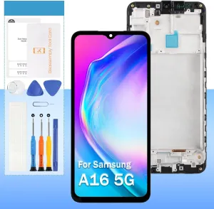 Screen Replacement for Samsung Galaxy A16 5G SM-A166B SM-A166P SM-A166E 6.7“ Incell LCD Display Touch Digitizer Glass Assembly - Black with Frame - Tools