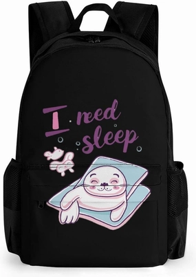 Seal I Need Sleep Travel Backpack Lightweight Shoulder Bag Funny Laptop Daypack with Multi Pockets