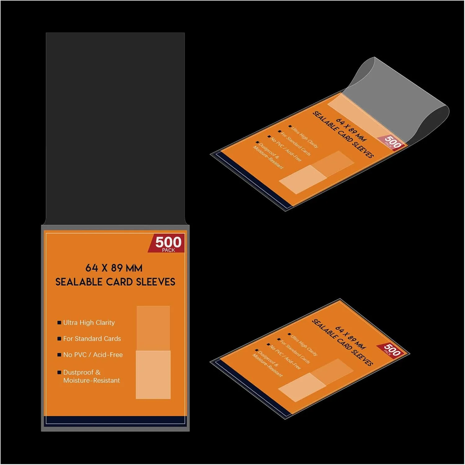 Sealable Card Sleeve 500ct - Perfect Fit Sleeves for Trading Cards, Collectibles and Photos, Waterproof and Durable Protection, Transparent Design, Perfect Protection for Standard Size