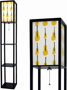 Seamless pattern withi Illustration musical instrument electric guitar Floor Lamps with Shelves, Modern Standing Lamp Narrow Corner Display Bookshelf Lamp for Living Room, Bedroom, Office Decor