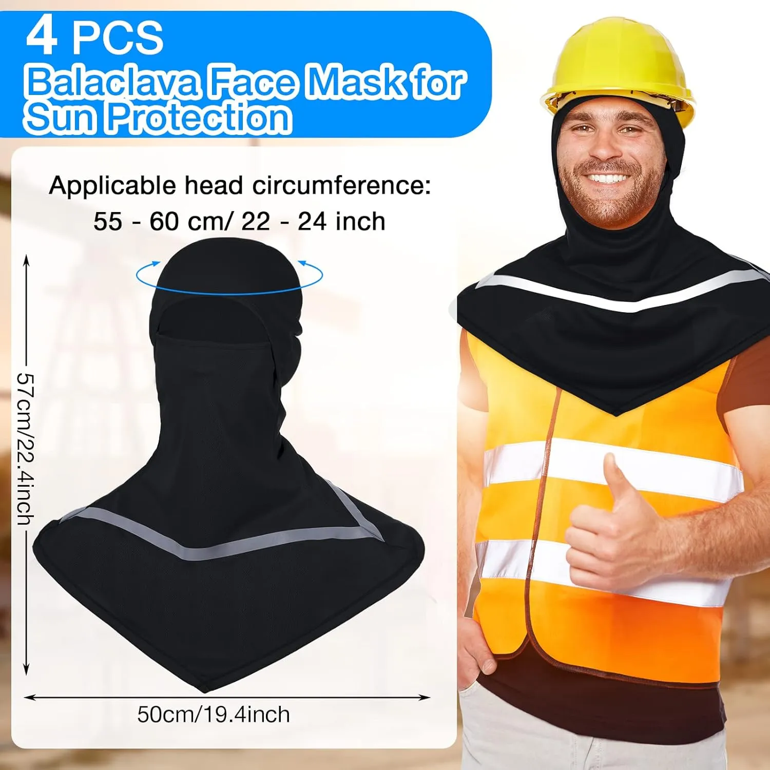 Seematn 4 Pcs Balaclava Sun Men Face Mask UV Protection with Reflective Strip for Construction Work Neck Covers Summer