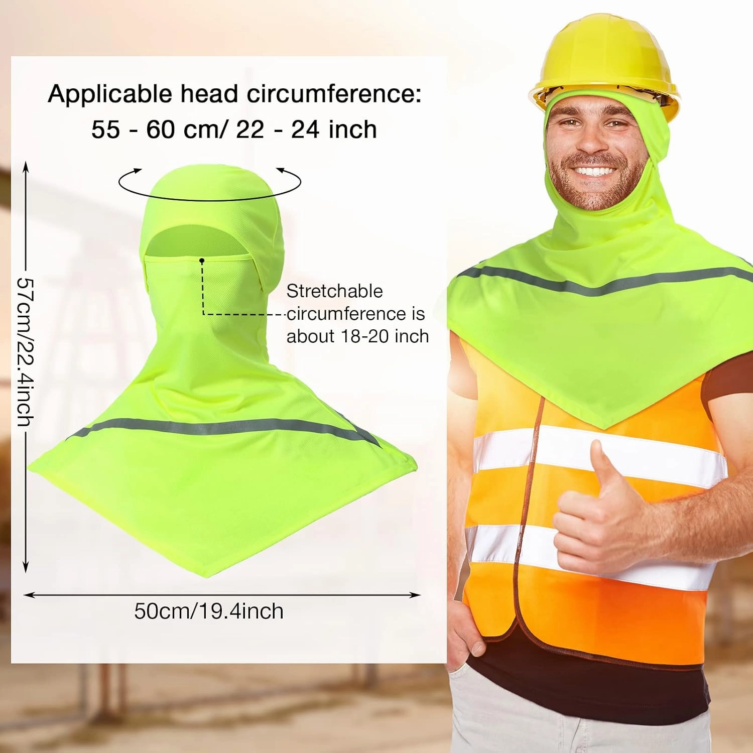 Seematn 4 Pcs Balaclava Sun Men Face Mask UV Protection with Reflective Strip for Construction Work Neck Covers Summer
