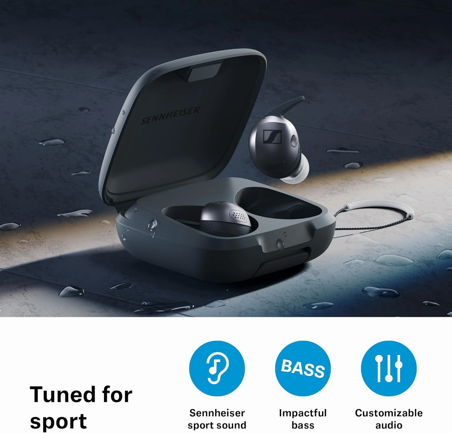 Sennheiser Momentum Sport Earbuds with Sport Sound Tuning and Adaptive ANC, Secure Fit, 24-Hour Battery Life, Fitness Tracker for Body Performance Data, Black