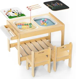 Sensory Table，Kids Sensory Table for Toddlers 1-3, Indoor, Montessori Toddler Activity with 2 Chairs, Sand and Water for Children with Fishing Game