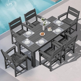 SERWALL Outdoor Dining Table Set, 67‘’ HDPE Patio Dining Set for 6, All-Weather Outdoor Table and Chairs Set for Deck