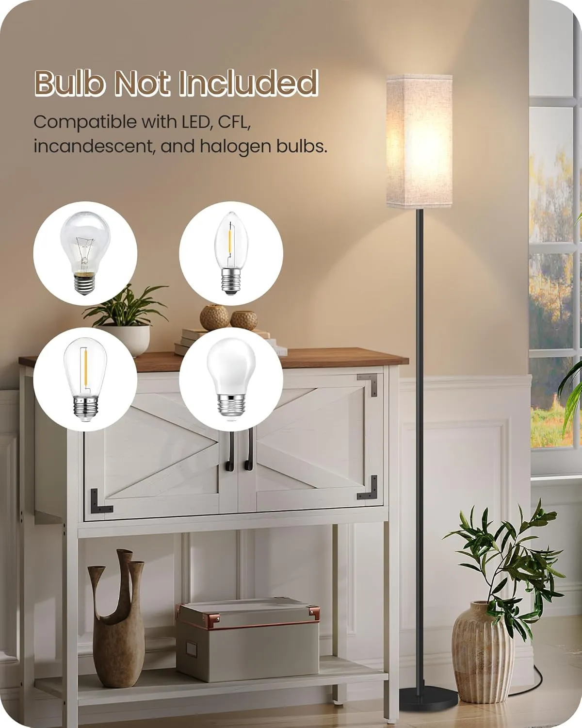 Set of 2 Floor Lamps for Living Room, Modern Tall Standing Lamps with Foot Switches, Bulb Not Included, 64.6'', for Living Room, Bedroom, Study, Kids Room, Beige and Black E07LDP205W1