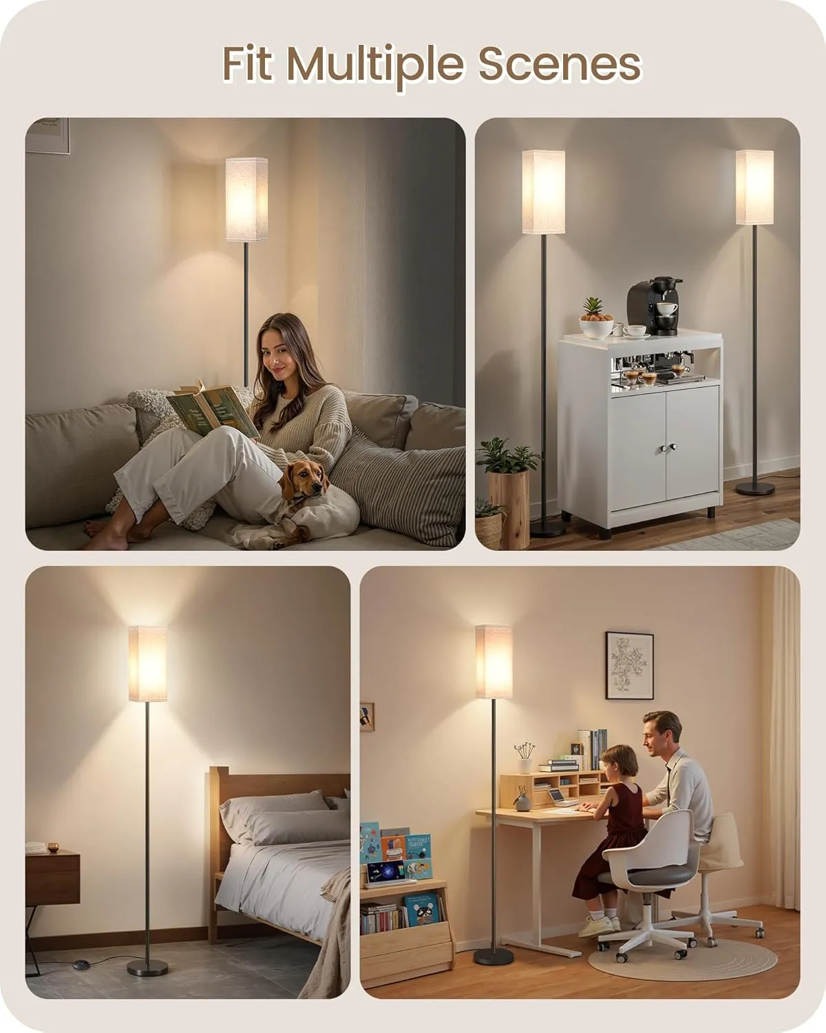Set of 2 Floor Lamps for Living Room, Modern Tall Standing Lamps with Foot Switches, Bulb Not Included, 64.6'', for Living Room, Bedroom, Study, Kids Room, Beige and Black E07LDP205W1